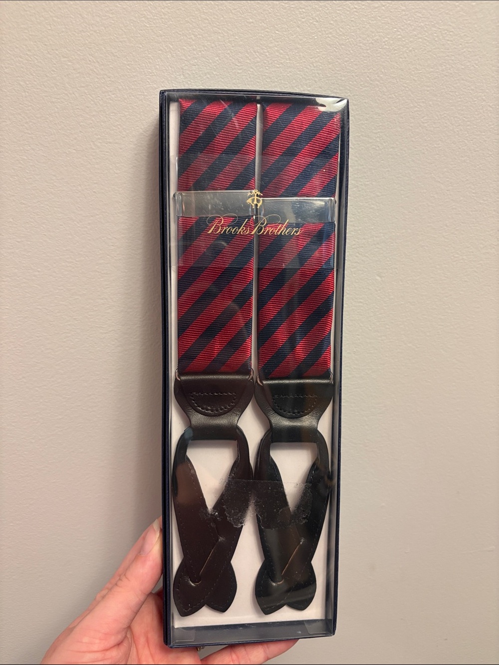 NWT Brooks Brothers Red and Navy Striped Suspenders